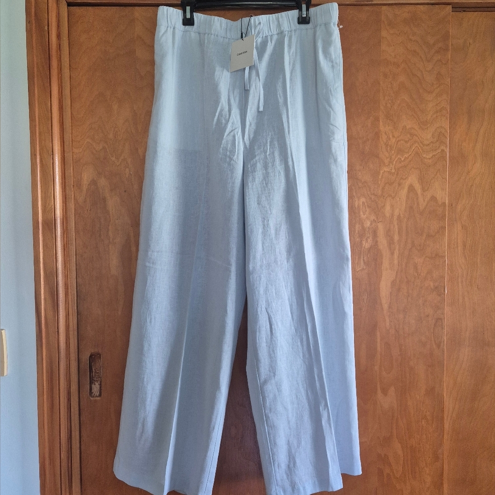 Calvin Klein Light Blue Wide-Leg Drawstring Pants, Size L - Picture 6 of 16